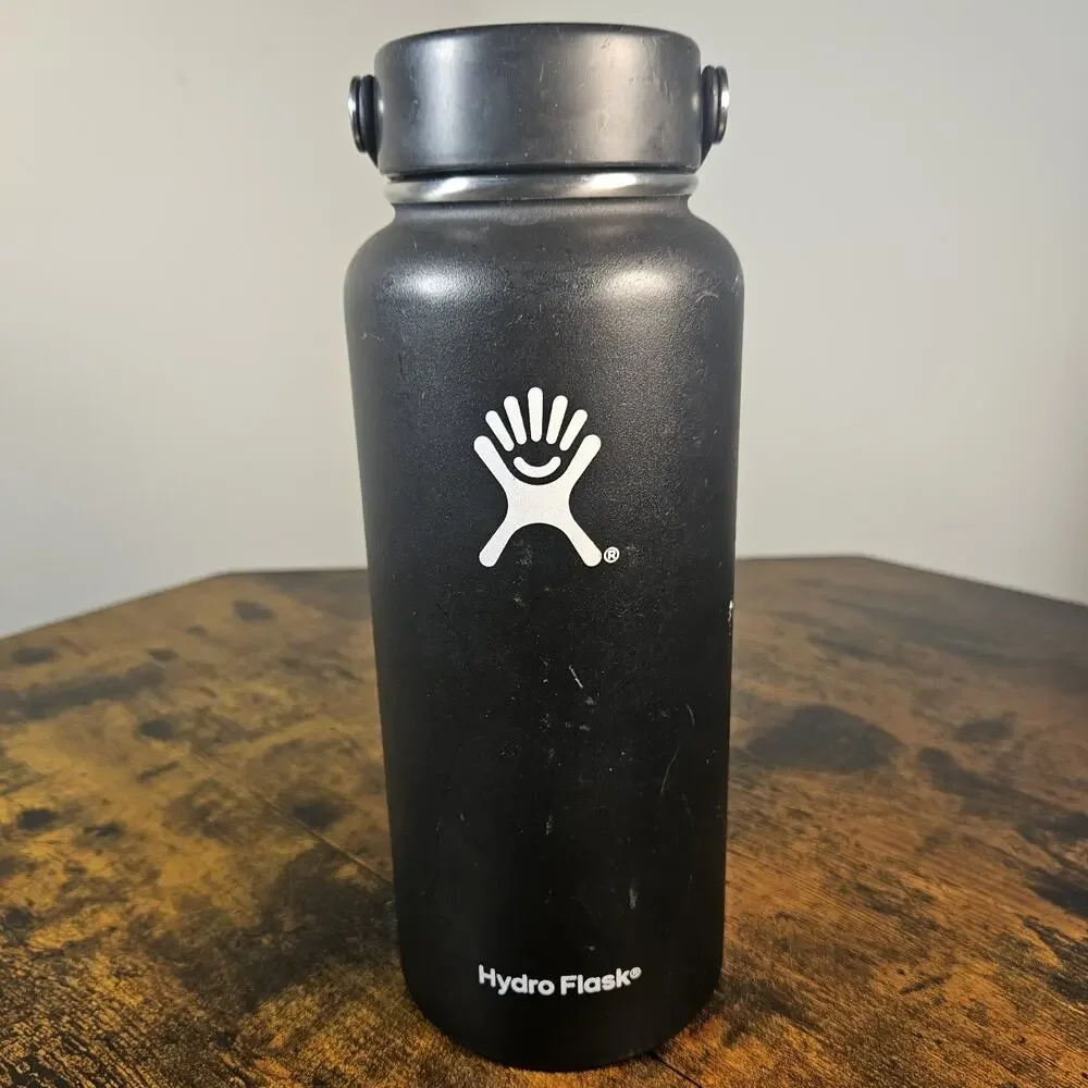 Hydro Flask 32 oz Wide Mouth Water Bottle Black Insulated Stainless Flex Cap